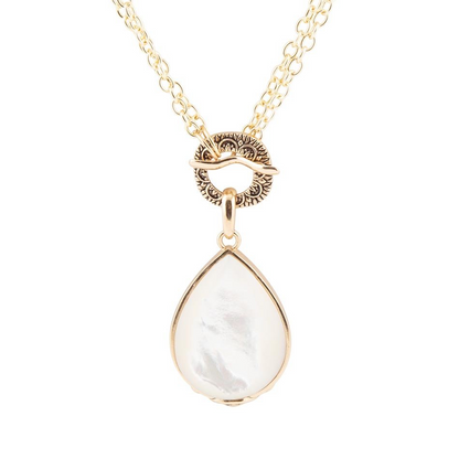 Start2Finish Abby white mother of pearl golden pendant necklace featuring a delicate, elegant jewelry design with a shiny pearl detail.