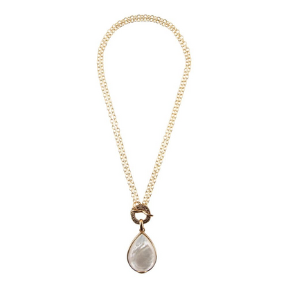 White mother of pearl pendant necklace with a golden chain from Start2Finish jewelry collection.