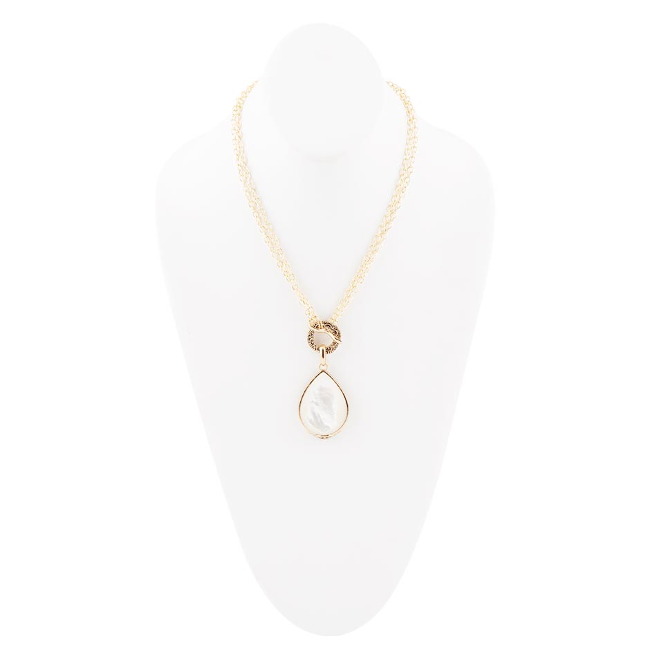 White mother of pearl pendant necklace with golden chain from Start2Finish, showcasing a elegant jewelry piece with a polished finish.