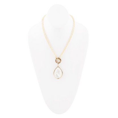White mother of pearl pendant necklace with golden chain from Start2Finish, showcasing a elegant jewelry piece with a polished finish.