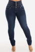 Taupe Oliver high waist buttoned skinny jeans for curves, showcasing their fit and stylish design on a model.