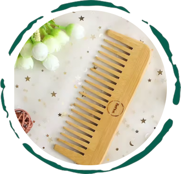 All-natural bamboo hair comb from Violet Atlas for bath and beauty, with smooth teeth and eco-friendly design.