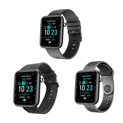 Salmon Lucky advanced smartwatch with three interchangeable bands and wellness activity tracker showing screen display and sleek design.