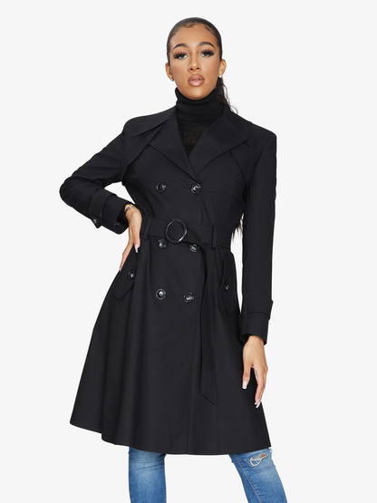 Black Rose Eleusis double-breasted trench coat for spring and summer, stylish jackets and coats, lightweight and versatile.