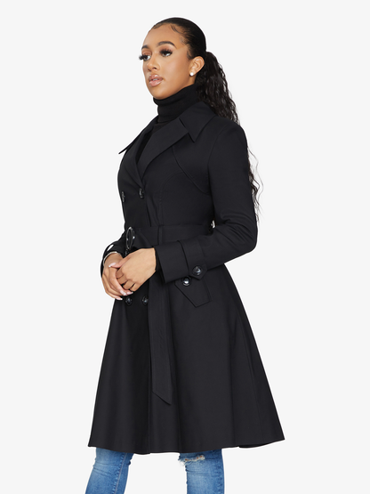 Black Rose Eleusis double-breasted trench coat for spring and summer, stylish jacket with classic design and tailored fit.