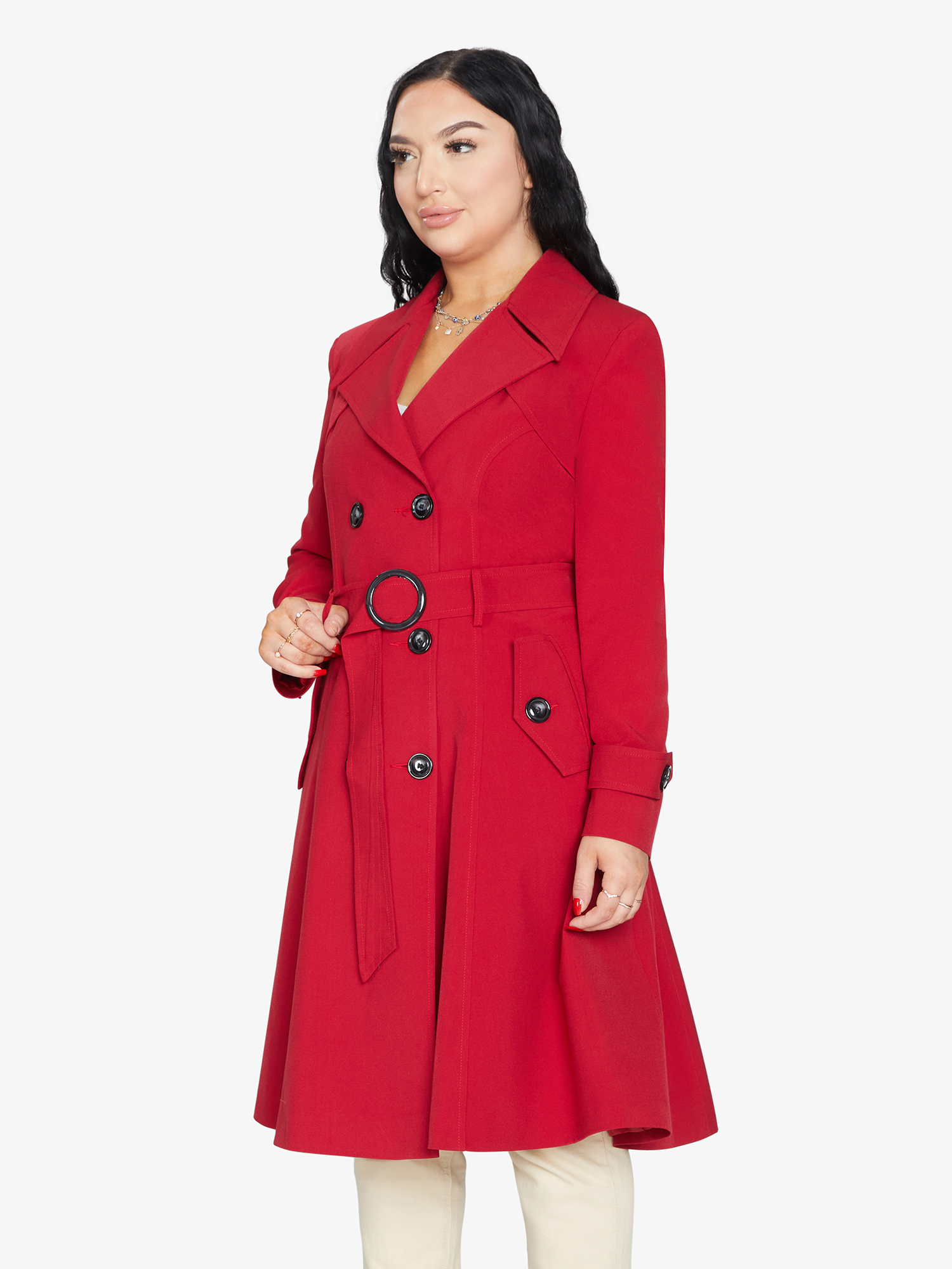 Rose Eleusis double-breasted trench coat in spring/summer style, stylish jacket with classic lapels and button details.
