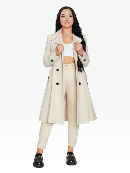 Rose Eleusis double-breasted trench coat for spring and summer, featuring a stylish design in a stone color.
