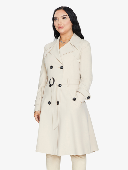 Rose Eleusis double-breasted trench coat in light fabric, perfect for spring and summer, shown in a neutral color.