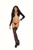 Brown Sooty striped thigh-high lingerie with lace top, featuring bold pattern and delicate lace detailing at the top.