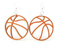 Red Sunflower basketball earrings featuring detailed basketball and hoop charms on gold-tone metal.