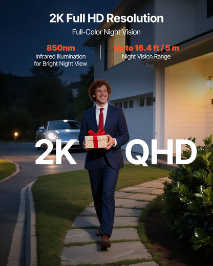 Start2Finish VEVOR Video Doorbell with 2K camera, 170° view, 2-way audio, night vision, motion detection, and wireless connectivity.