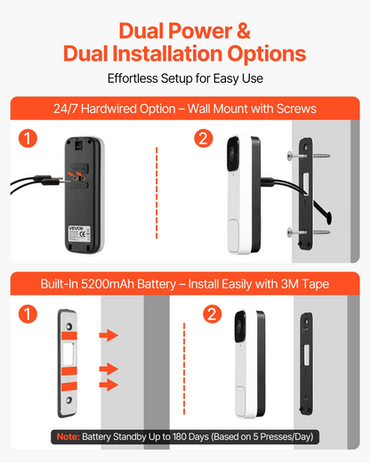 Start2Finish VEVOR Video Doorbell with 2K wireless camera, 170° view, 2-way audio, night vision, motion detection, supports Alexa and Google