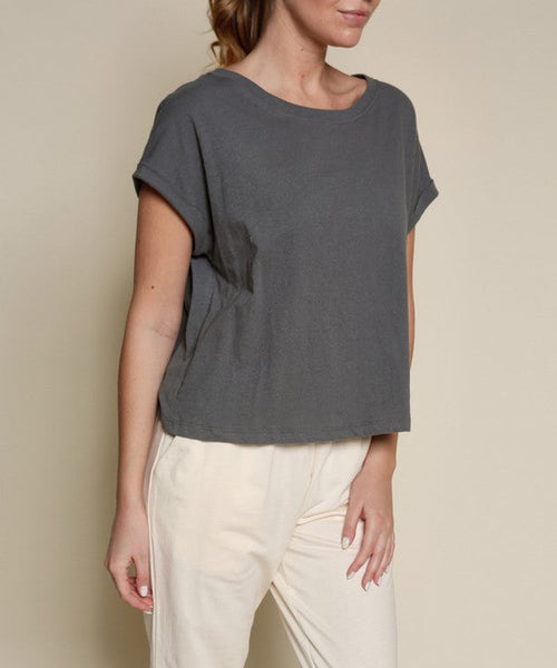 Recycled cotton plain crop top for women by Jade Icarus, featuring a simple, comfortable design in a natural fabric.