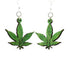 Red Sunflower hemp leaves earrings featuring intricate hemp leaf designs hanging from silver hooks.