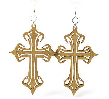 Red Sunflower Cross Earrings featuring detailed metal crosses, stylish jewelry accessory for pierced ears.