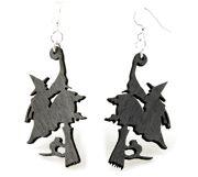 Red Sunflower Witch on Broomstick earrings featuring spooky witch design on gold-tone hooks.