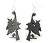 Red Sunflower Witch on Broomstick earrings featuring spooky witch design on gold-tone hooks.