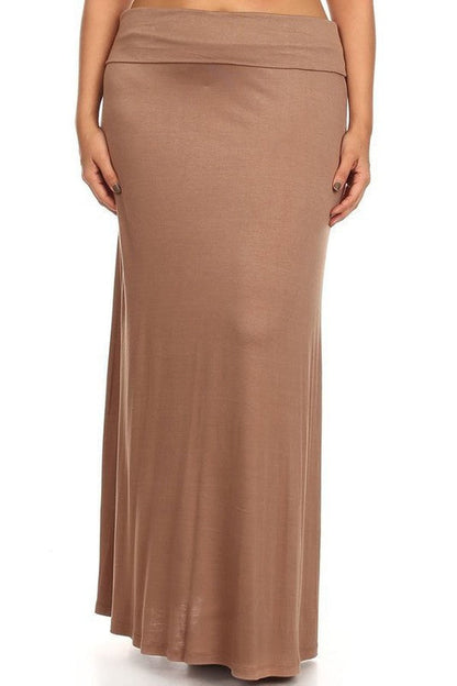Plus size solid high-waisted A-line maxi skirt from Jade Icarus, flowing women&