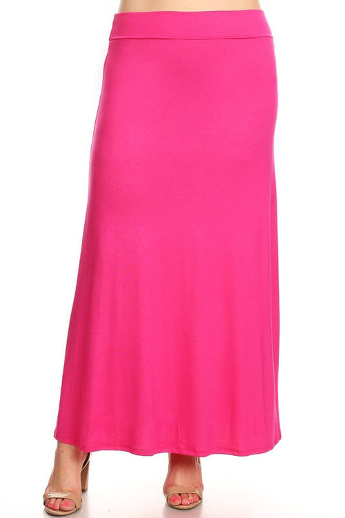 Plus size solid high-waisted A-line maxi skirt from Jade Icarus, flowing women&