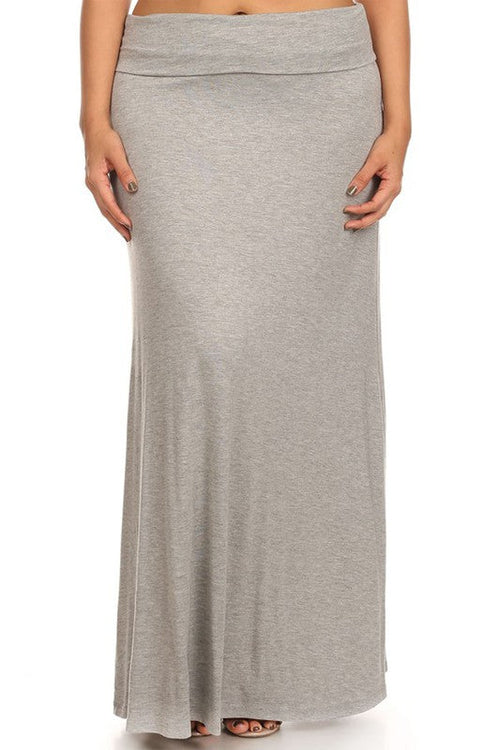 Plus size solid high-waisted A-line maxi skirt by Jade Icarus, flowing women&
