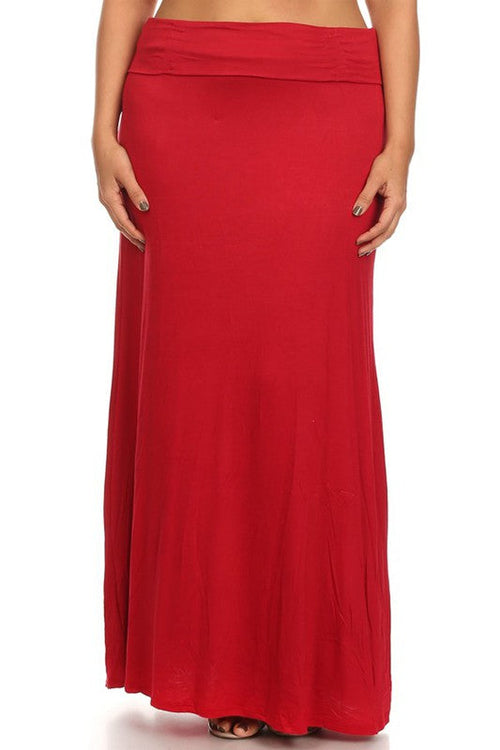 Plus size solid high-waisted A-line maxi skirt from Jade Icarus, flowing women&