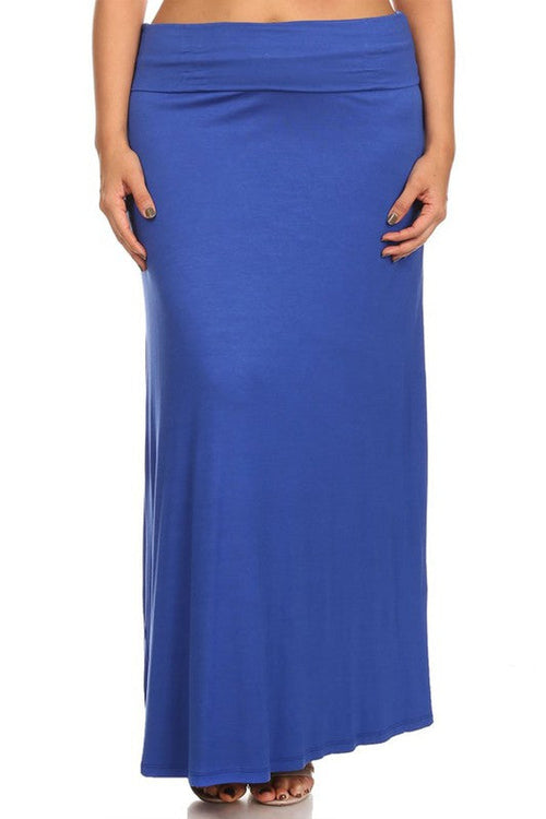 Plus size solid high-waisted A-line maxi skirt from Jade Icarus, flowing women&