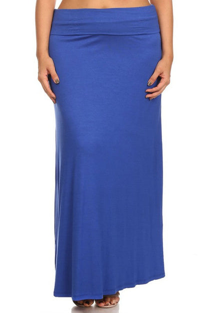 Plus size solid high-waisted A-line maxi skirt from Jade Icarus, flowing women&