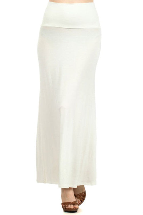 Plus size solid high-waisted A-line maxi skirt from Jade Icarus, flowing fabric and full length design for women&