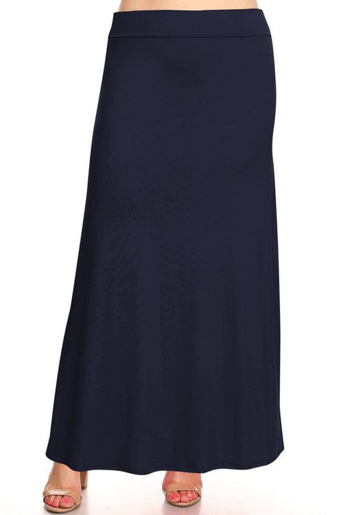 Plus size solid high-waisted A-line maxi skirt by Jade Icarus, flowing women&