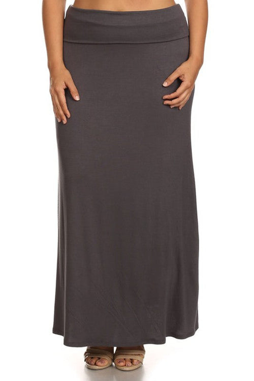 Plus size solid high-waisted A-line maxi skirt from Jade Icarus, flowing women&