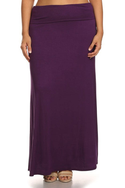 Plus size solid high waisted A-line maxi skirt from Jade Icarus, featuring a flowing design and comfortable fit for women.