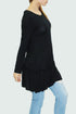 Black ruffle bottom long sleeve tunic by Yellow Hera, stylish women’s clothing with feminine ruffle details and a comfortable fit.