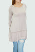 Beige ruffle bottom long sleeve tunic by Yellow Hera, casual clothing with feminine ruffle details and comfortable fit.