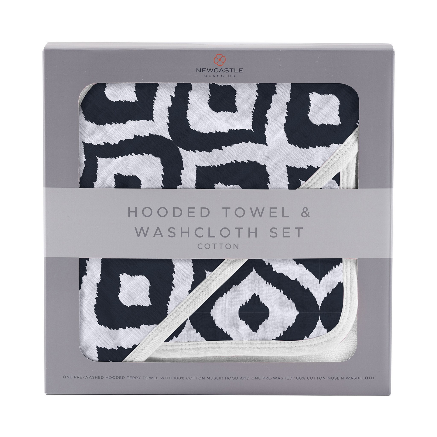 Baby Moroccan Blue hooded towel and washcloth set by Start2Finish, soft terry cloth with hood and matching washcloths for gentle drying.