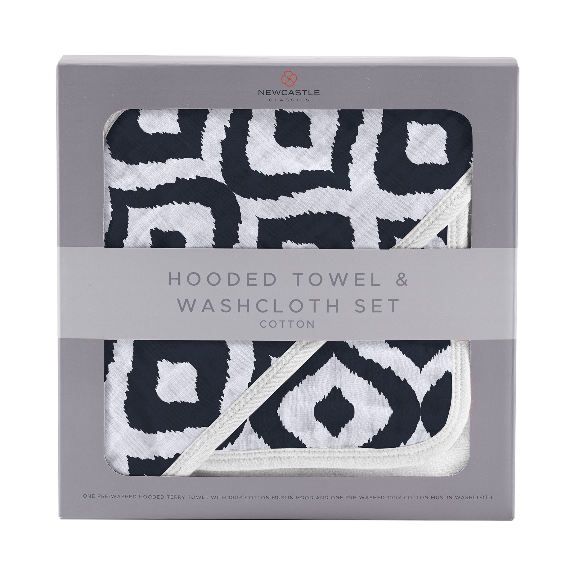 Baby Moroccan Blue hooded towel and washcloth set by Start2Finish, soft terry cloth with hood and matching washcloths for gentle drying.