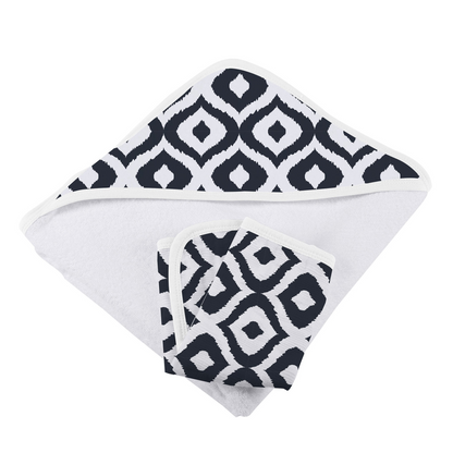 Start2Finish baby Moroccan Blue hooded towel and washcloth set with soft, plush fabric and cute hooded design for gentle drying.