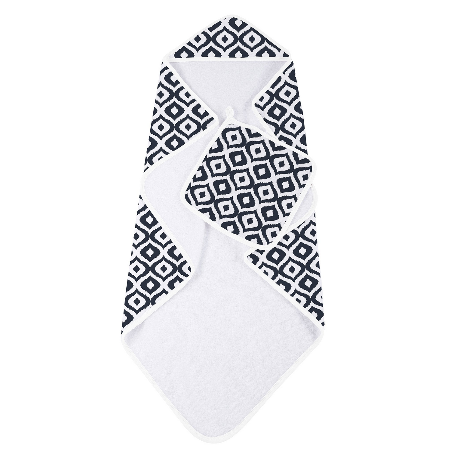 Baby Moroccan Blue hooded towel and washcloth set by Start2Finish, featuring soft, absorbent fabric with a cozy hood for drying.