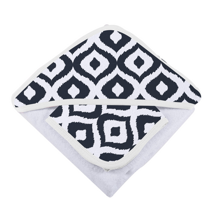 Baby Moroccan Blue hooded towel and washcloth set by Start2Finish, soft and absorbent for gentle bath time.