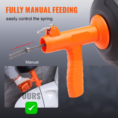 Start2Finish VEVOR 25Ft drain auger with drill attachment, protective hose, and gloves for clearing kitchen, bathroom, and sink clogs.