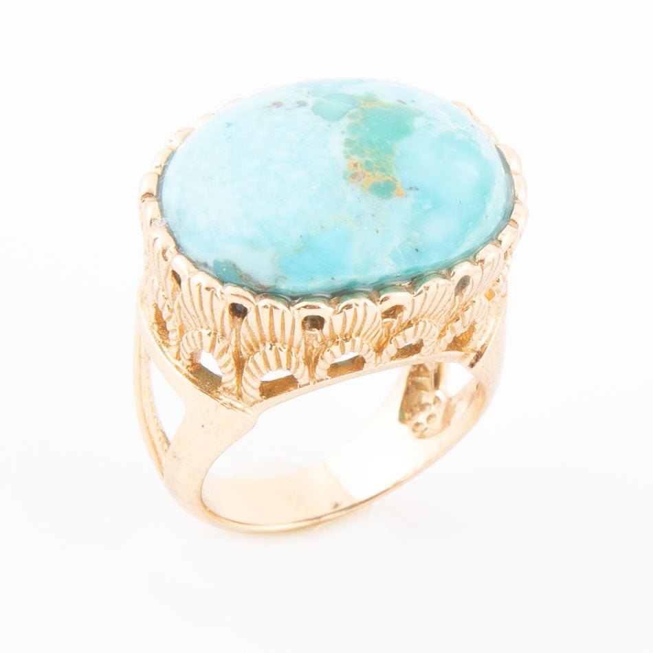 Start2Finish Terra Blue Turquoise and Golden Statement Ring with intricate jewelry design and bold color detailing.