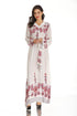 Jade Muslim ethnic style long dress with waist control, long sleeves, and V-neck, designed for women&