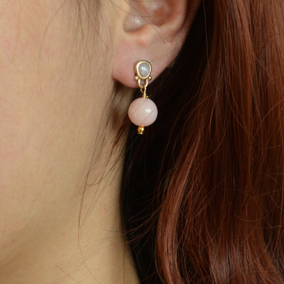 Pink opal drop post earrings with gold accents, featuring elegant teardrop shape and delicate design from Start2Finish.