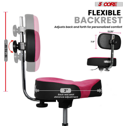 Start2Finish 5 Core Drum Throne with 4-inch padded seat, backrest, and airlift adjustment for ergonomic comfort during drumming.