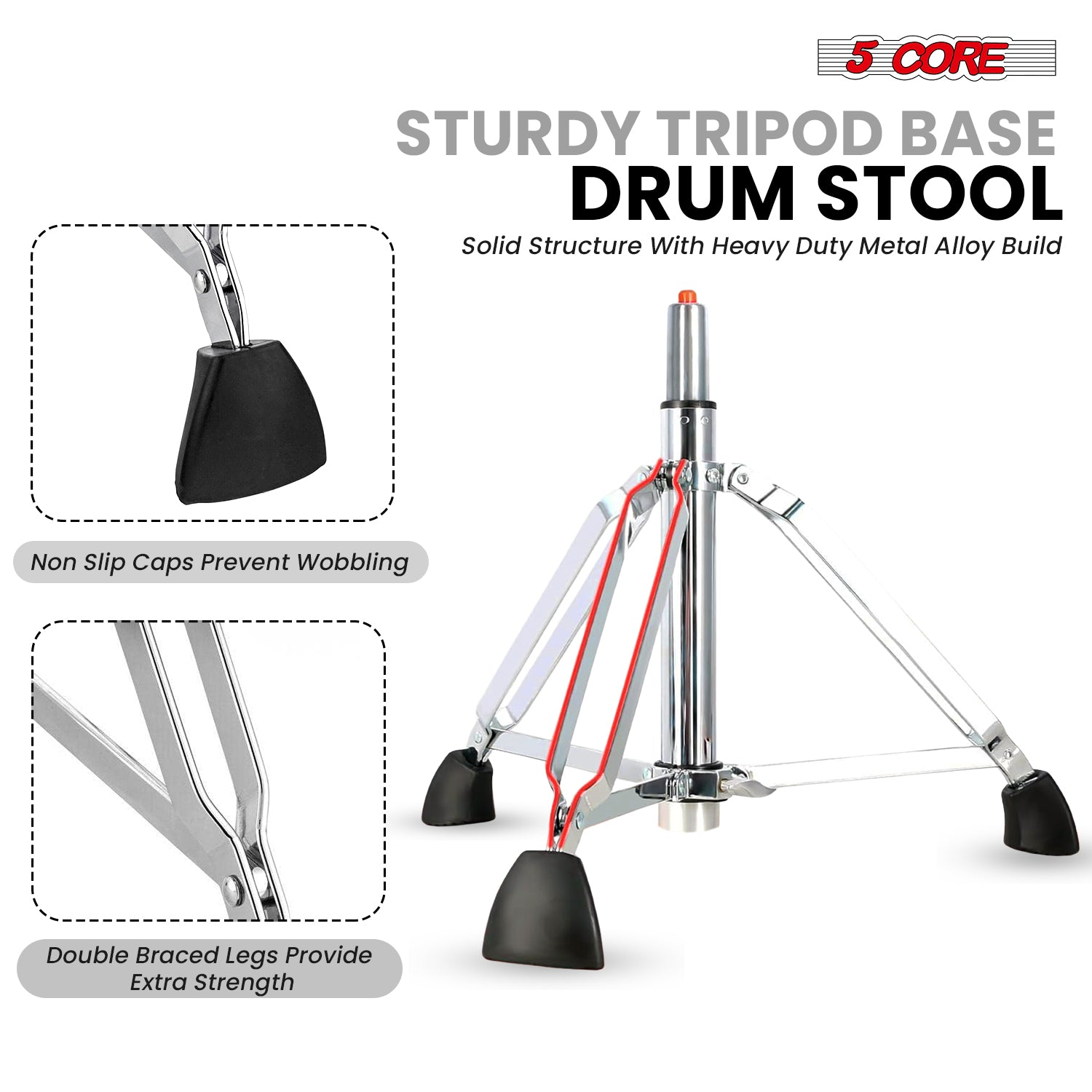 Start2Finish 5 Core Drum Throne with 4-inch padded seat, backrest, and airlift adjustable height for ergonomic comfort.