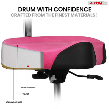 Start2Finish 5 Core Drum Throne with 4-inch padded seat, backrest, and airlift adjustment for ergonomic comfort during musical performances.