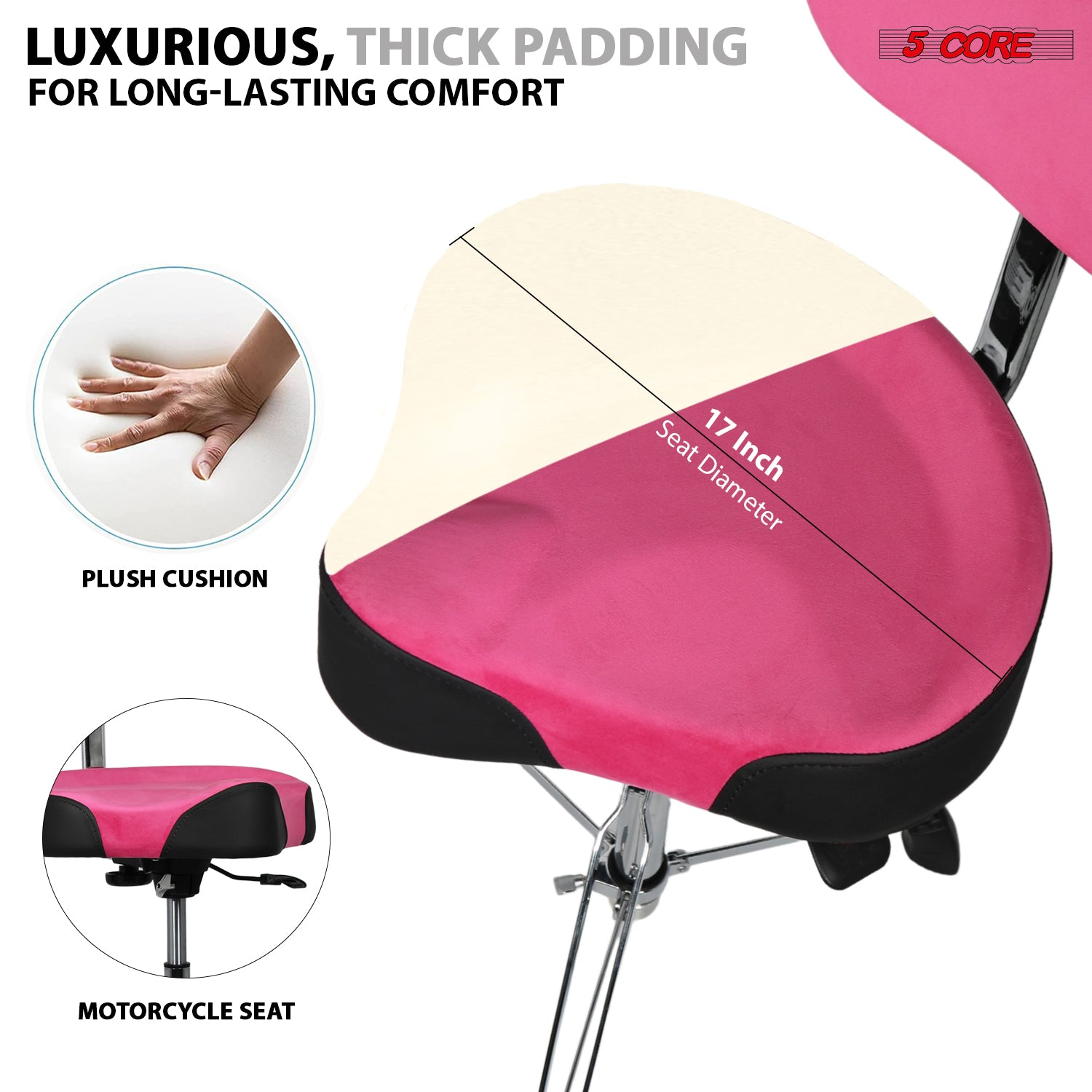 Start2Finish 5 Core Drum Throne with padded seat, backrest, airlift adjustable height, ergonomic design for drummers