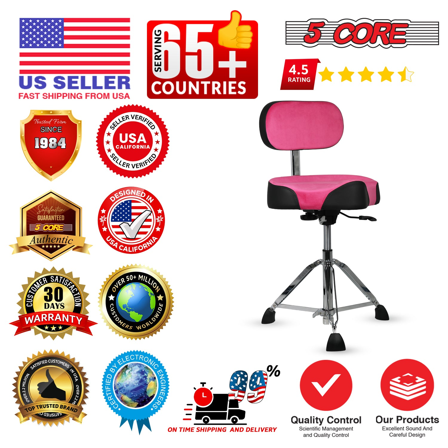 Start2Finish 5 Core Drum Throne with padded seat, backrest, and airlift adjustment for comfortable ergonomic drumming.