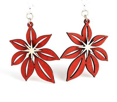 Red Sunflower Poinsettia earrings featuring festive red and green floral design, crafted for holiday style and elegance.