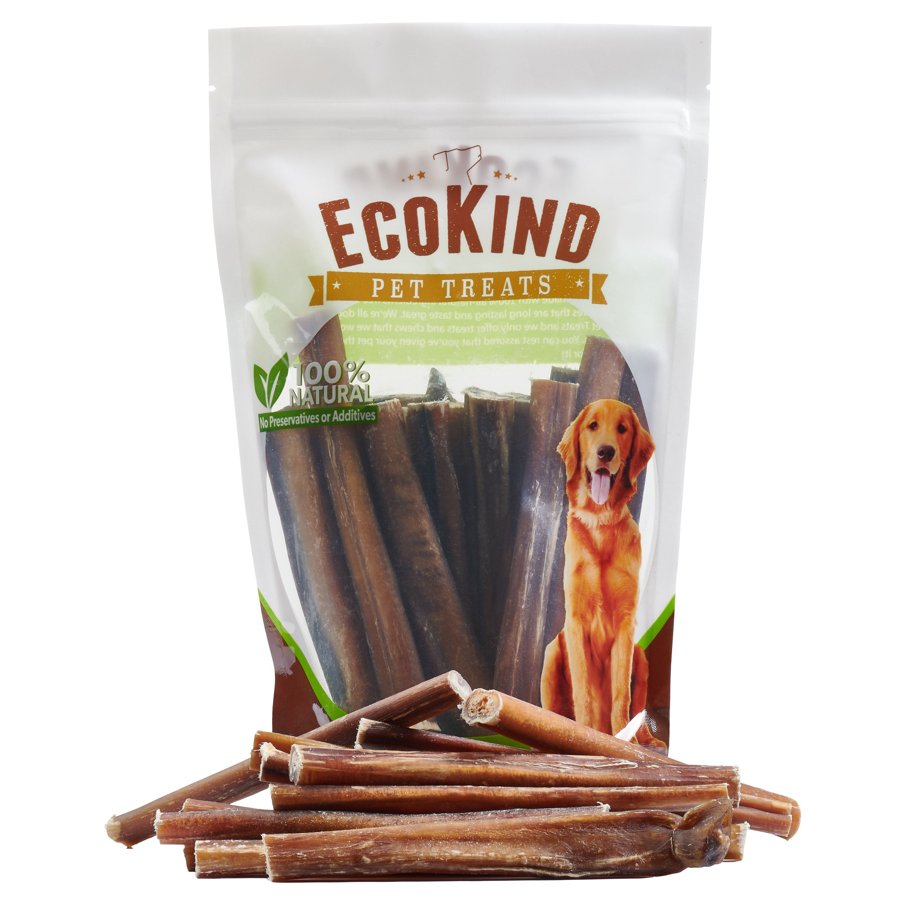 Ultramarine Daisy Brazilian grass-fed beef bully sticks for pets, natural dog chews with textured surface for chewing enjoyment.