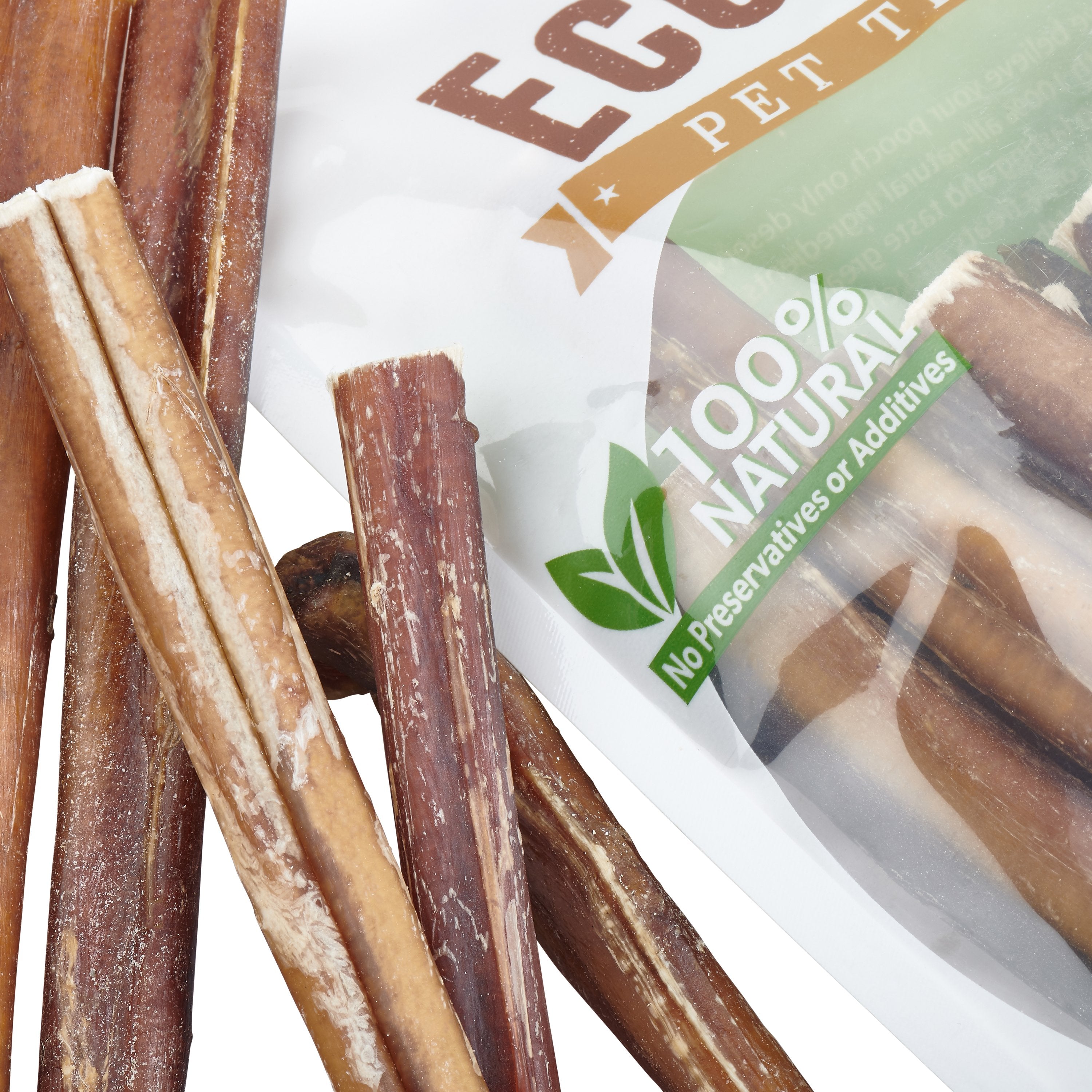 Ultramarine Daisy Brazilian grass-fed beef bully sticks for pets, showing natural beef treats on a neutral background.